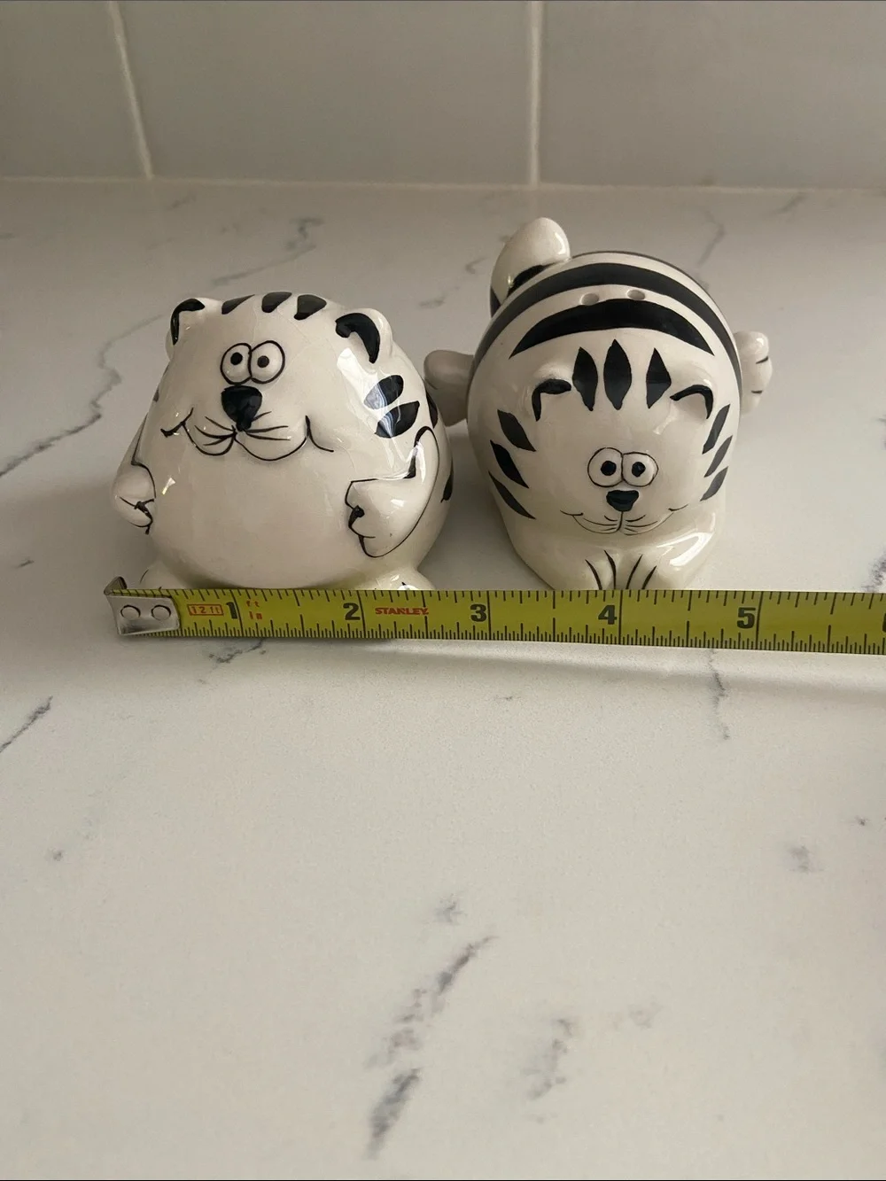 Whimsical Ceramic Cat Salt & Pepper Set - Black and White